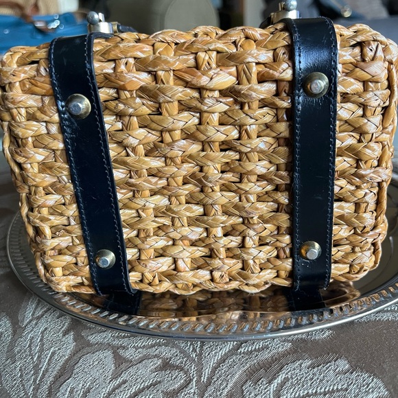 Woven Tano of Madrid Vintage Straw Box Bag with Black Accents - Picture 4 of 9
